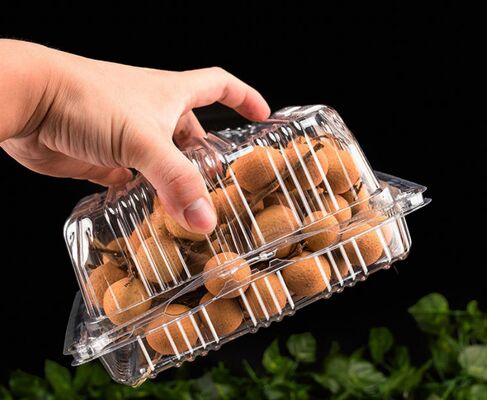 Hộp trái cây PET trong suốt có thể tái chế thiết kế tùy chỉnh với hàn nhiệt để đóng gói nho và cà chua