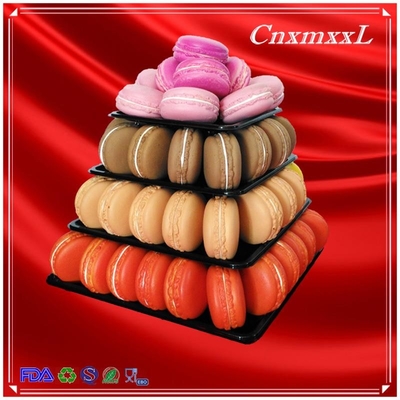 Đứng trưng bày Macaron bằng nhựa với Tháp Macaron vuông 4 tầng