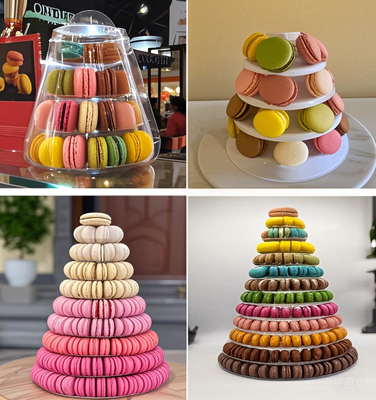 6 tầng lớp Macaron Tower 10 tầng Macaron Tower Stand với đáy Acrylic
