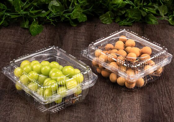 Hộp đóng gói trái cây PET tái chế được thiết kế tùy chỉnh với niêm phong nhiệt cho cà chua và nho