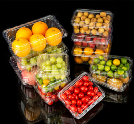 clamshell punnet   one‑piece hinged box  clear blister container grocery fruit container fruit display box